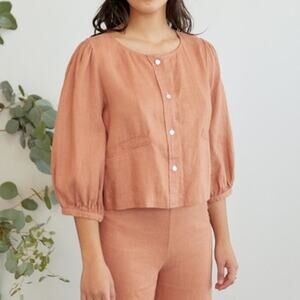sugar candy mountain linen daisy button down blouse